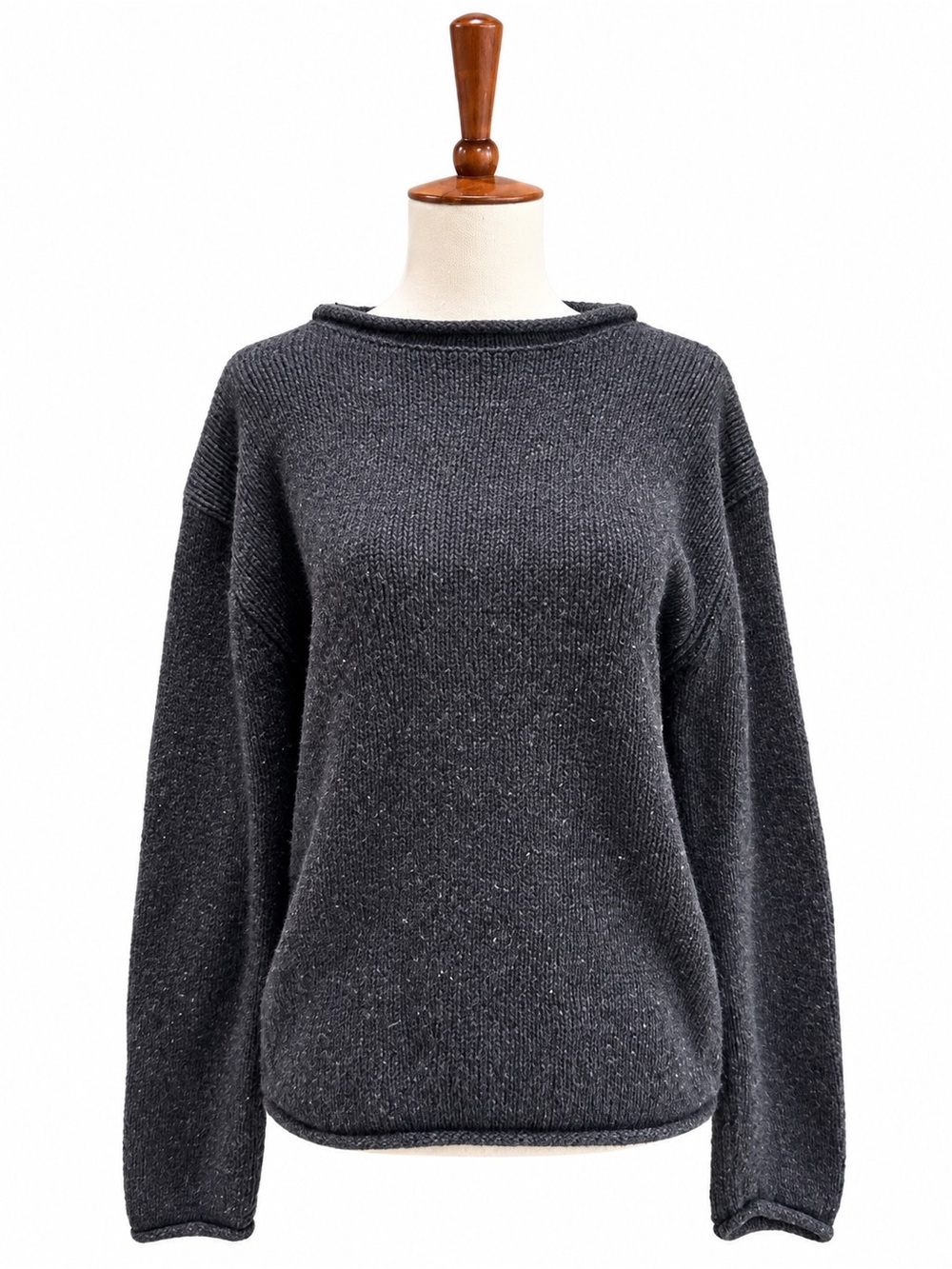 Carole Little Silk Angora Cashmere Charcoal Crewneck Sweater - Classic XL